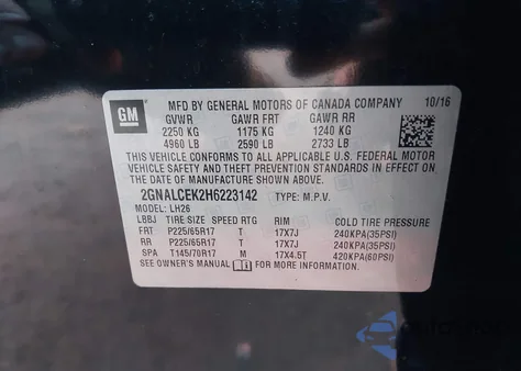 2017 Chevrolet Equinox Lt from USA, damaged, VIN 2GNALCEK2H6223142